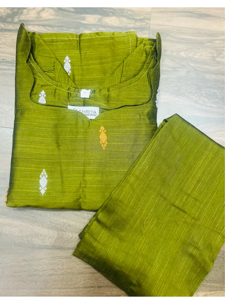 Semi raw silk top(cotton lining)with allover zari weavings paired with semi raw silk bottom(free size)