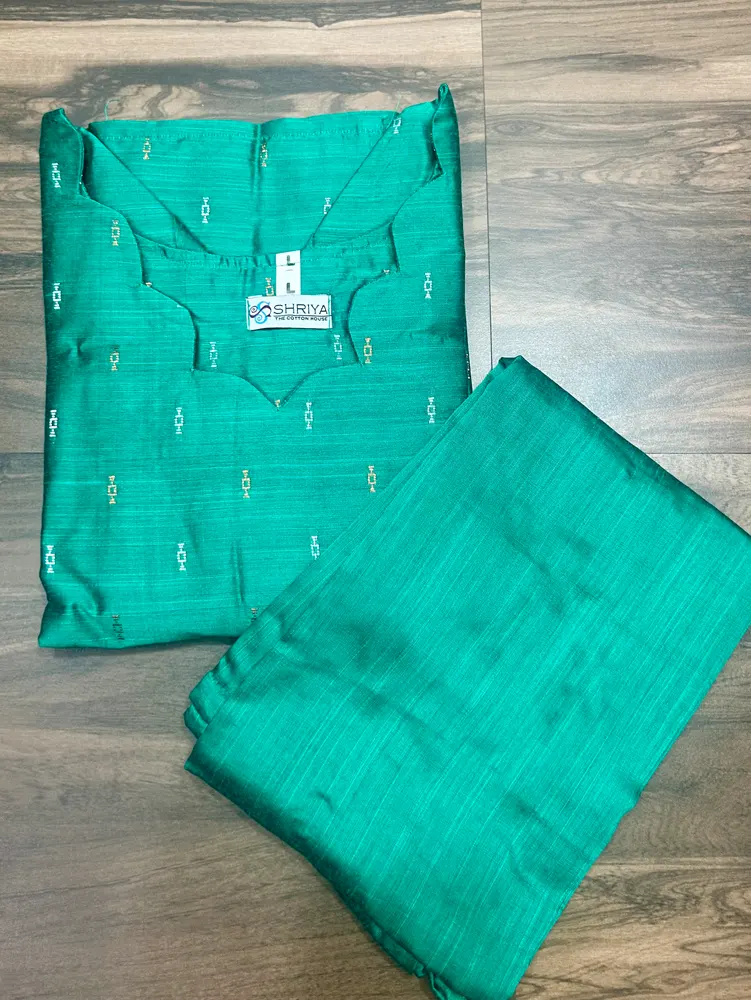 Semi raw silk top(cotton lining)with allover zari weavings paired with semi raw silk bottom(free size)