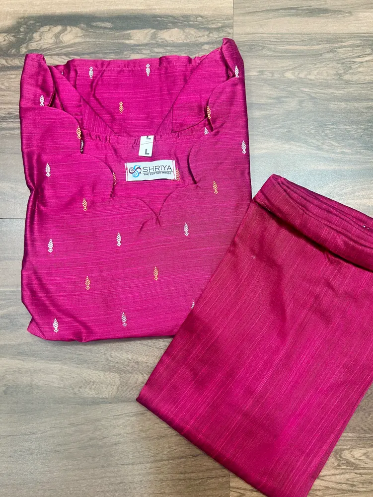 Semi raw silk top(cotton lining)with allover zari weavings paired with semi raw silk bottom(free size)
