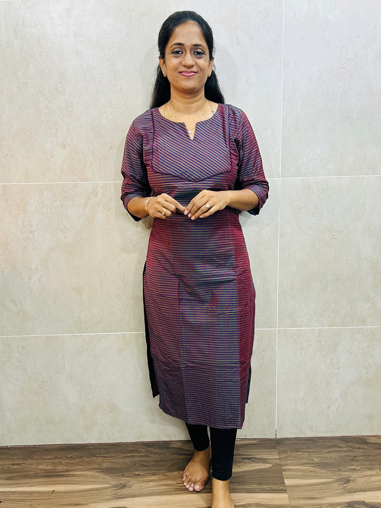 Semi raw silk top (Cotton lining) with all over checks weaving pattern (Straight cut)
